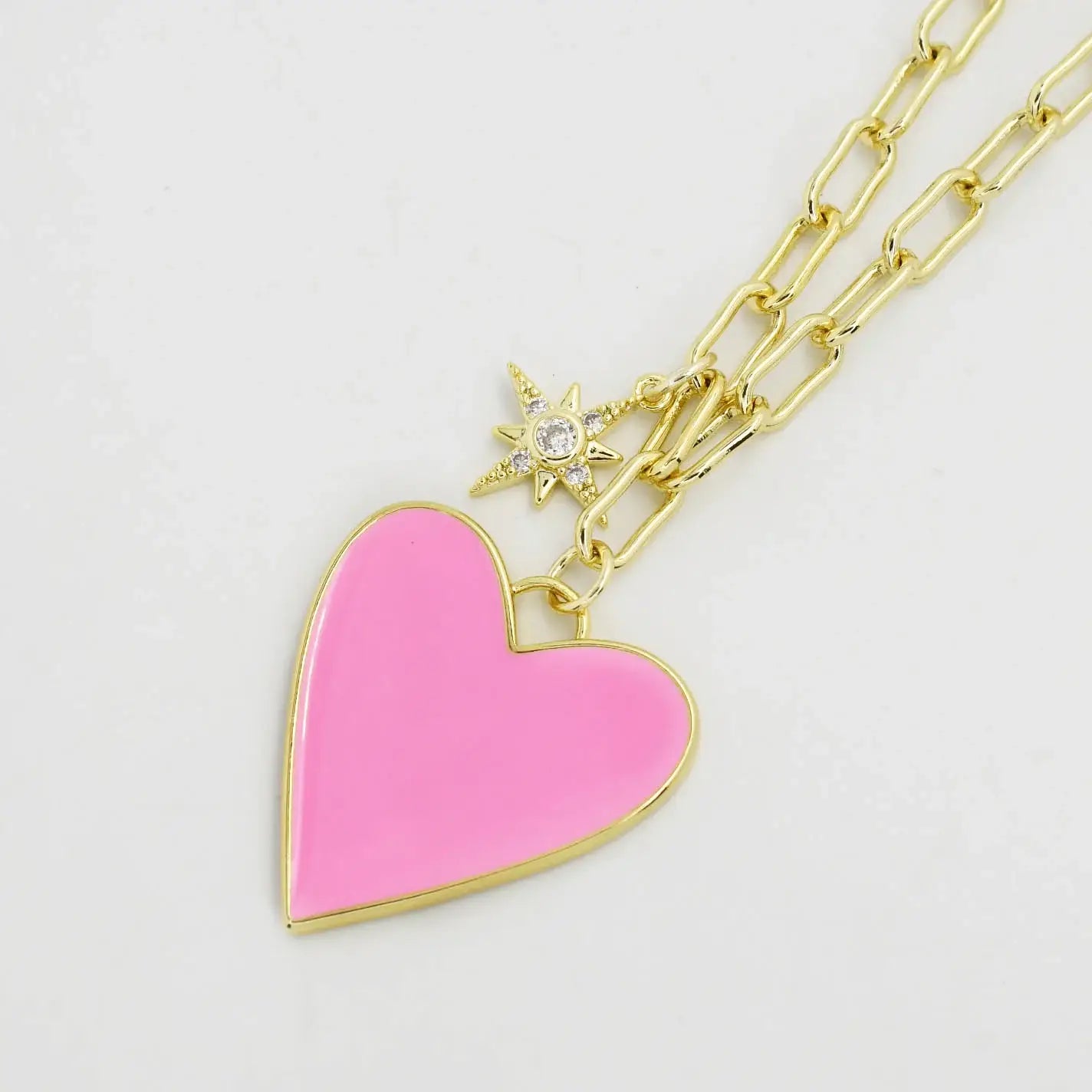 Enamel Heart/Star Necklace Light Pink
