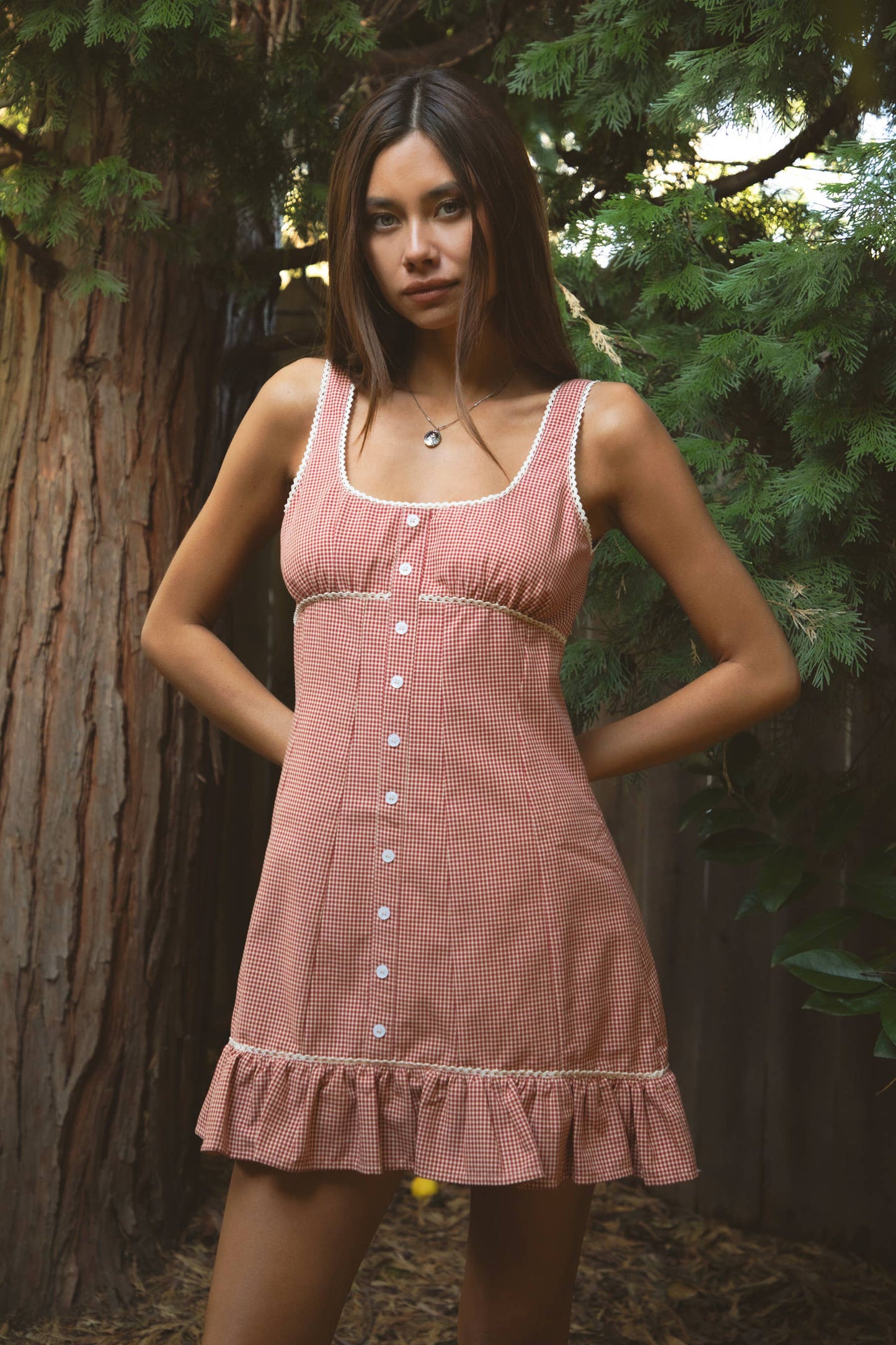 AMELIE Gingham Square Neck Sleeveless Classic Mini Dress