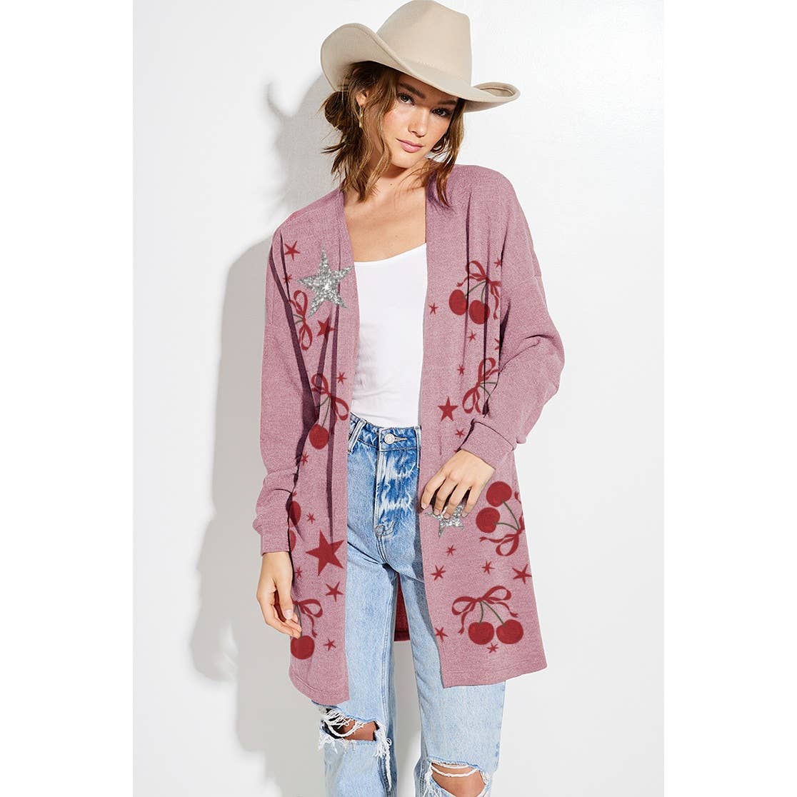 Cherry star Glitter print Knit Cardigan