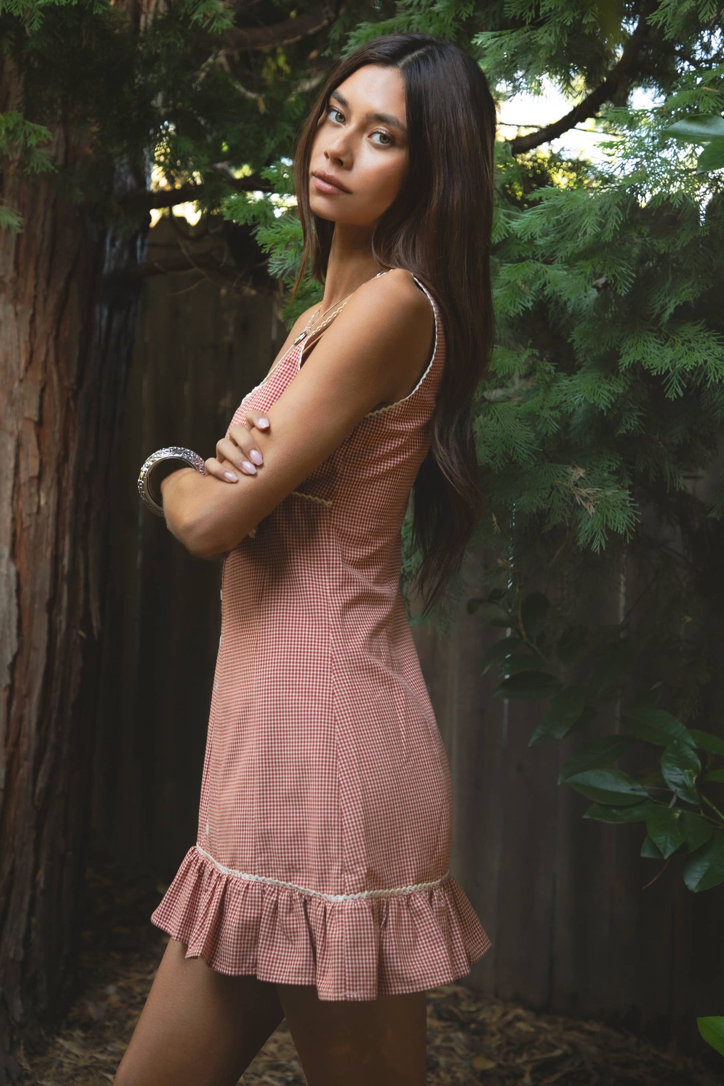 AMELIE Gingham Square Neck Sleeveless Classic Mini Dress