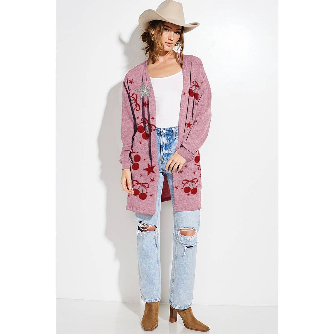 Cherry star Glitter print Knit Cardigan
