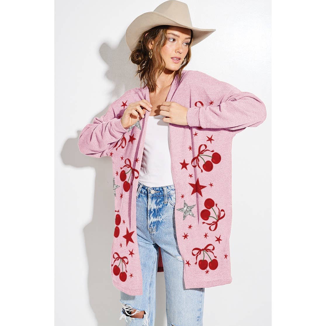Cherry star Glitter print Knit Cardigan