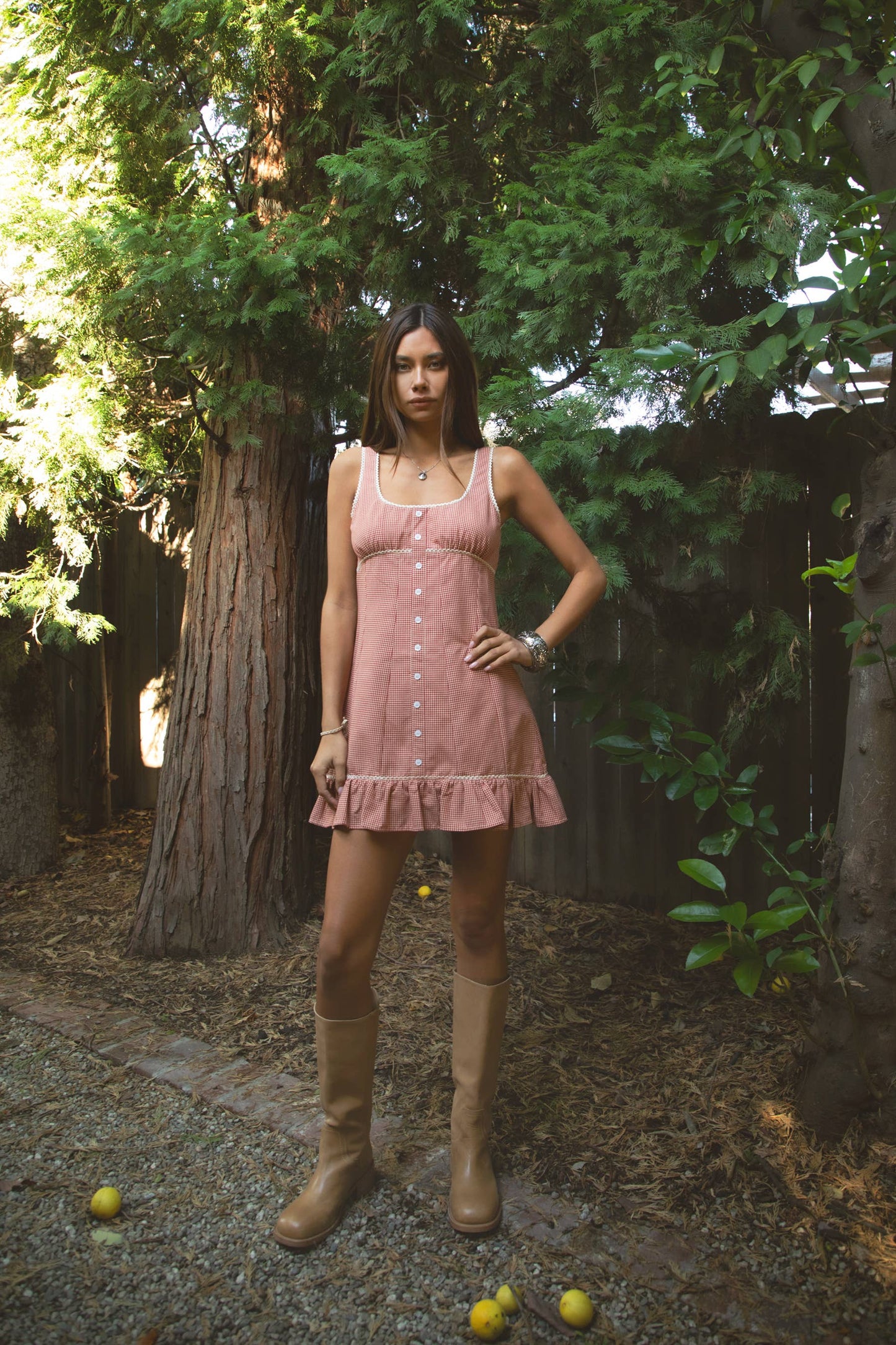 AMELIE Gingham Square Neck Sleeveless Classic Mini Dress
