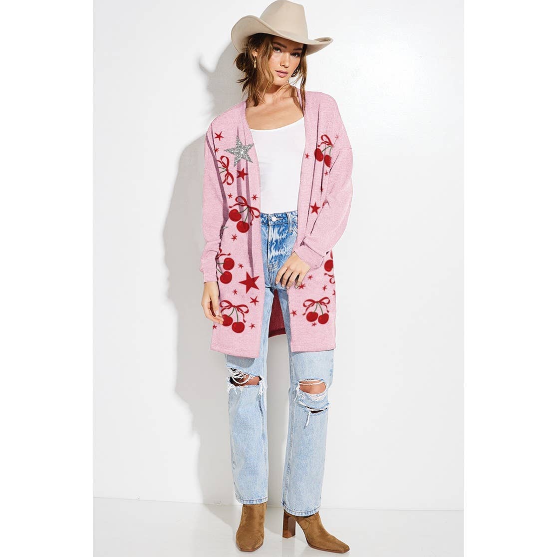 Cherry star Glitter print Knit Cardigan