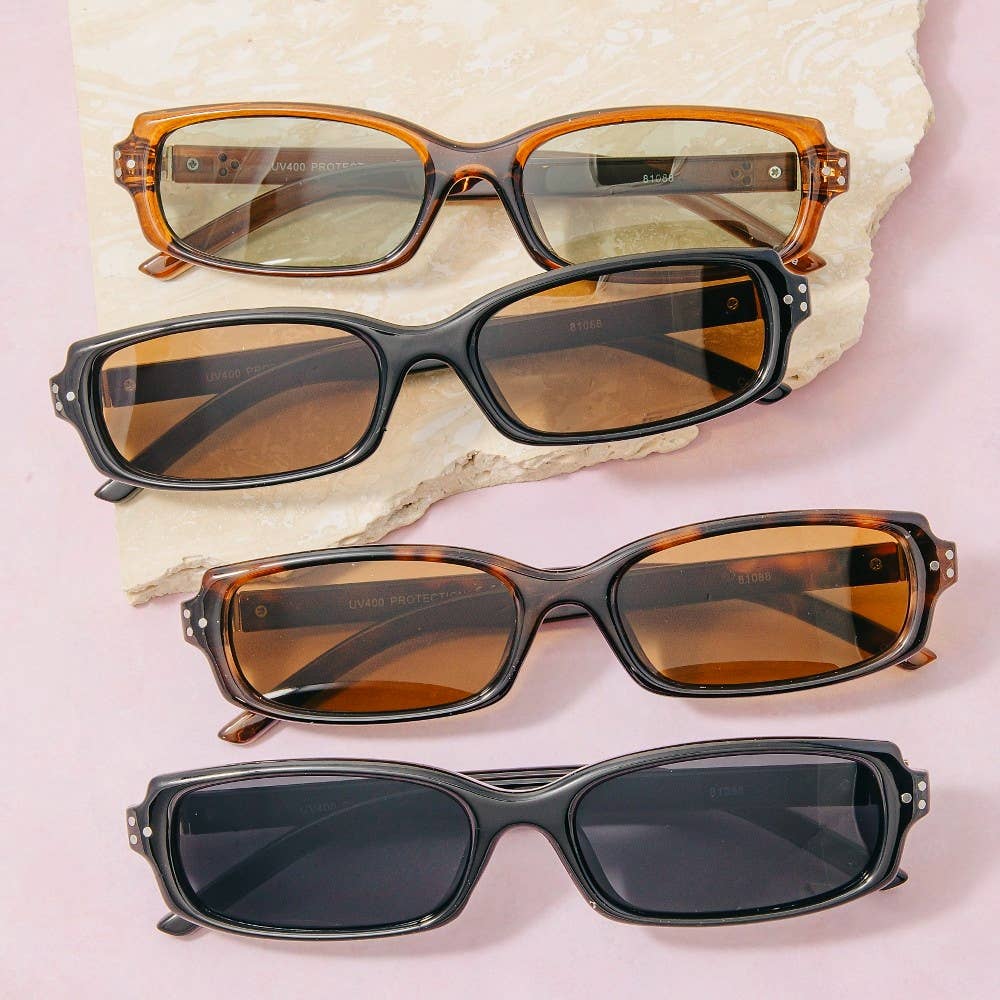 Slim Narrow Rectangle Triple Dot Detail Sunglasses