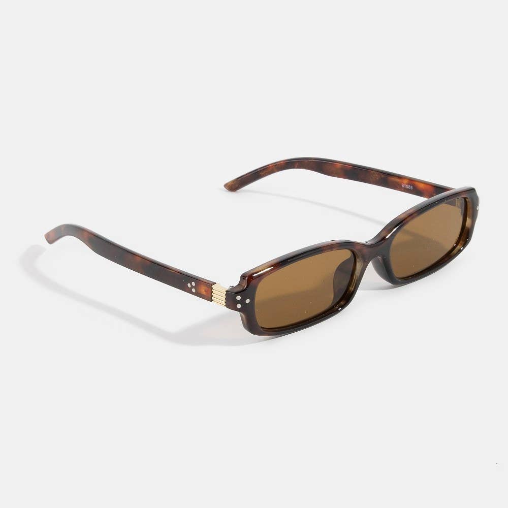 Slim Narrow Rectangle Triple Dot Detail Sunglasses