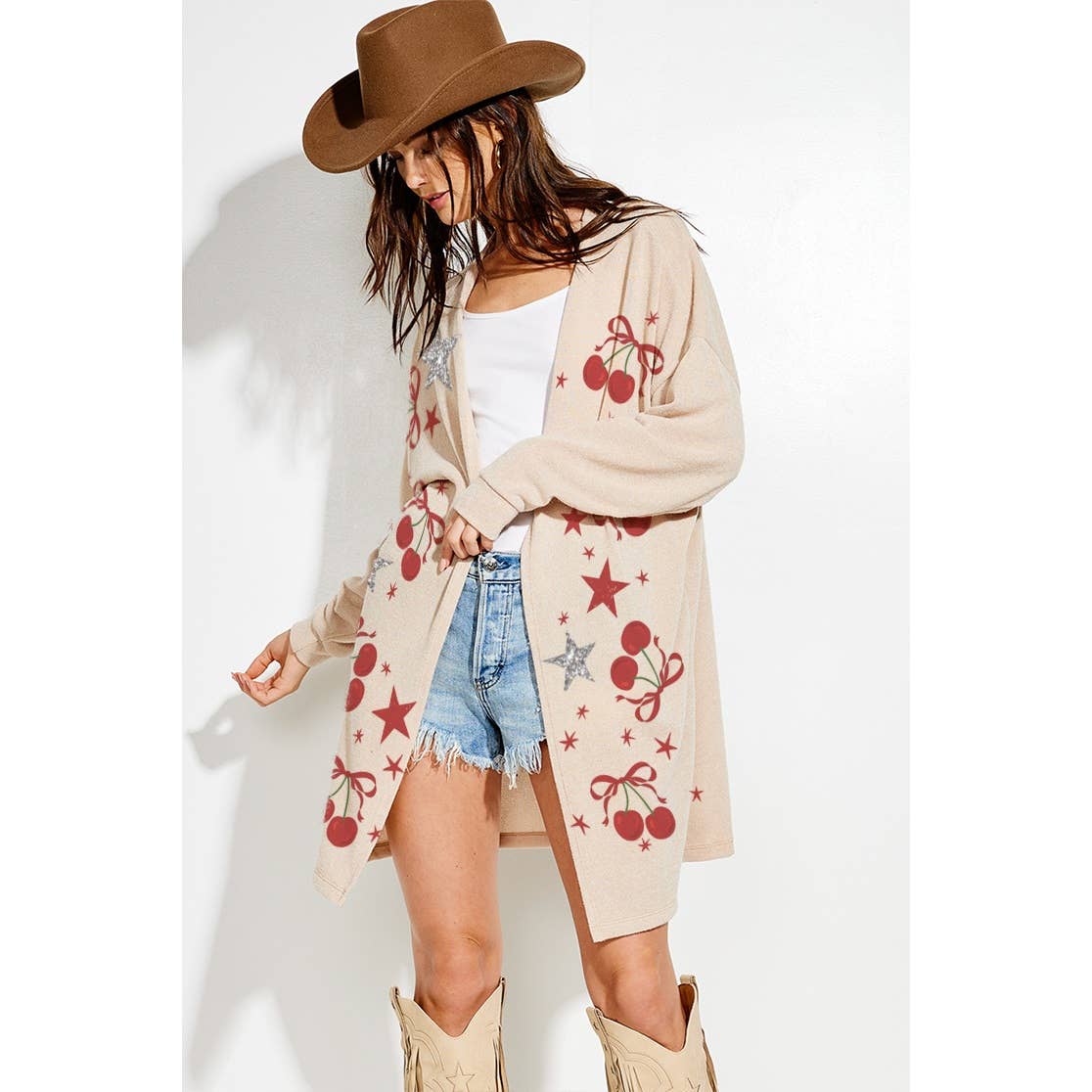 Cherry star Glitter print Knit Cardigan