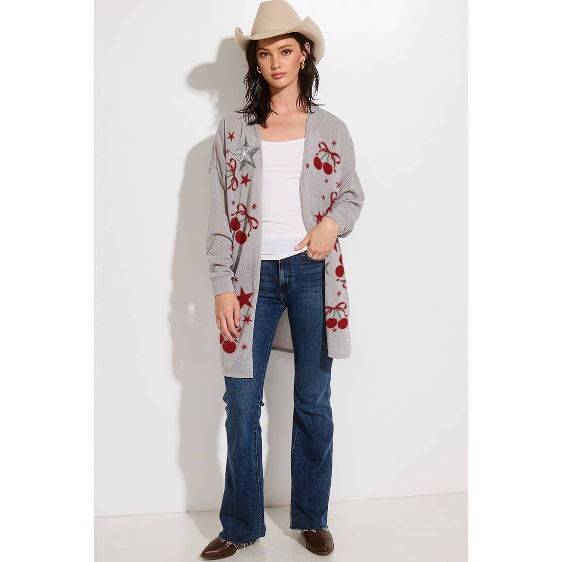 Cherry star Glitter print Knit Cardigan