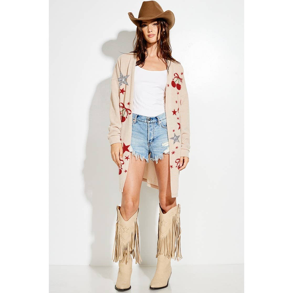 Cherry star Glitter print Knit Cardigan