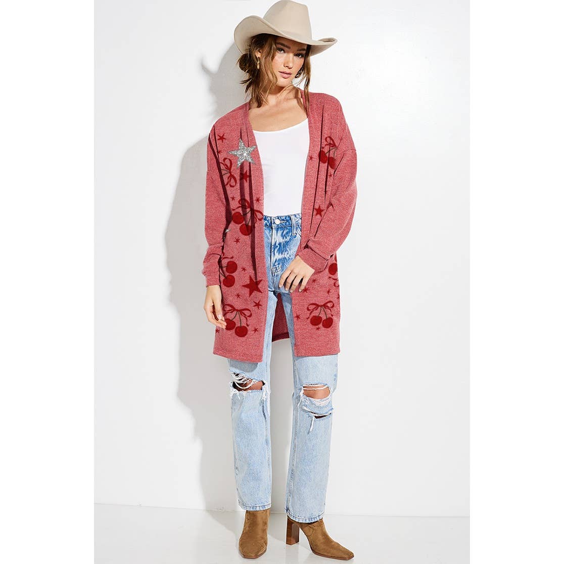 Cherry star Glitter print Knit Cardigan
