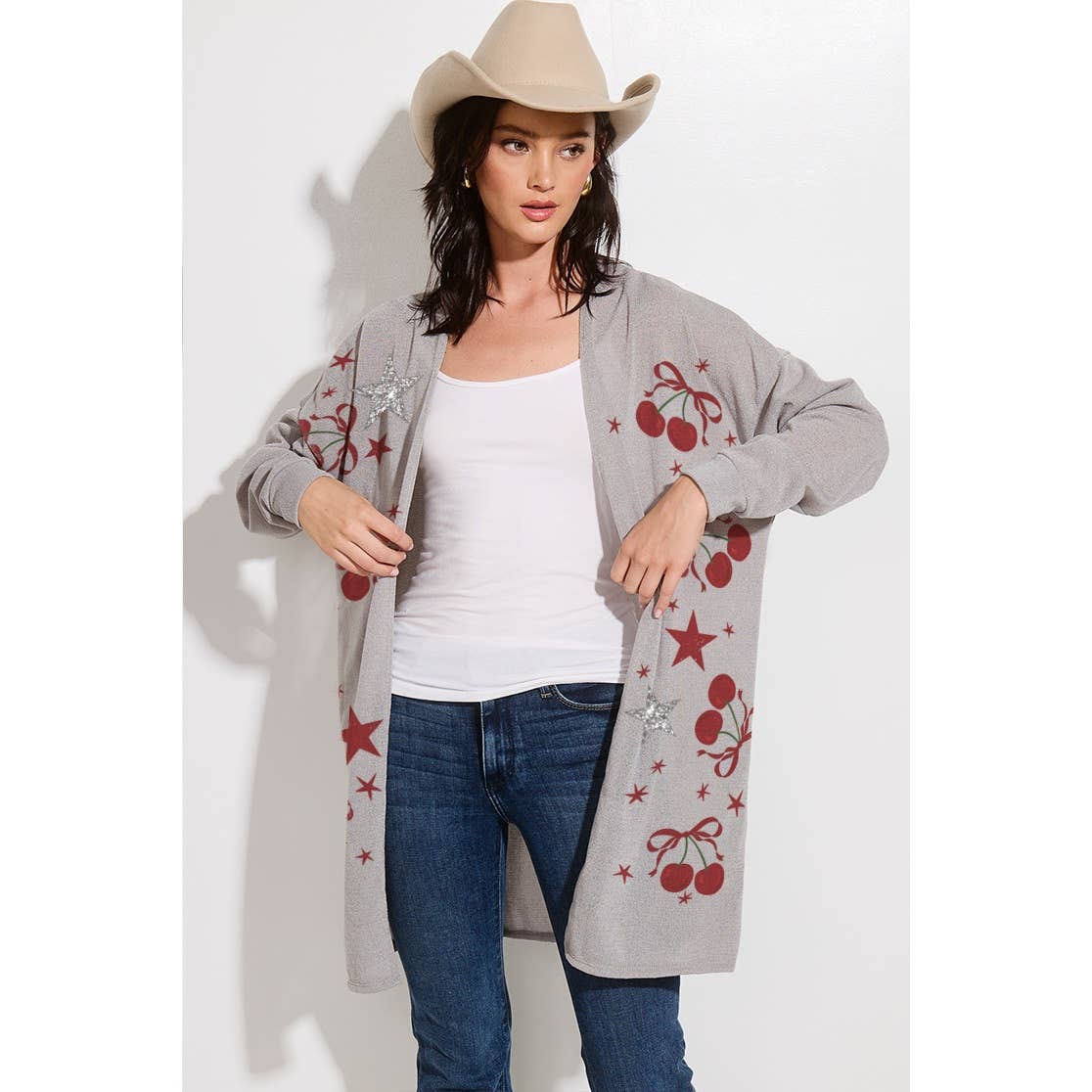 Cherry star Glitter print Knit Cardigan