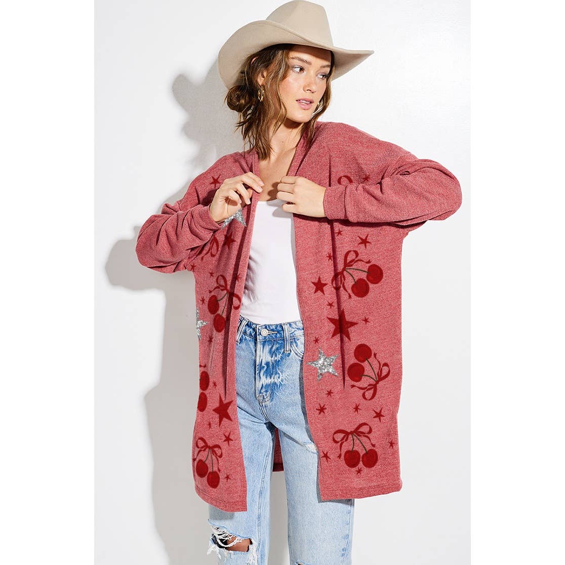 Cherry star Glitter print Knit Cardigan