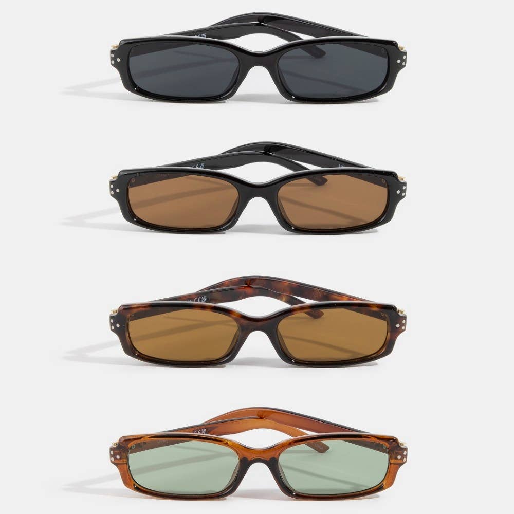 Slim Narrow Rectangle Triple Dot Detail Sunglasses