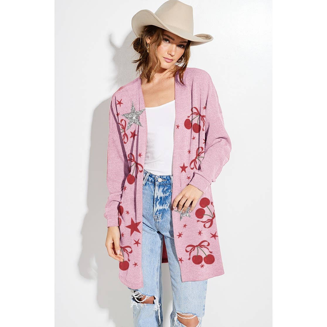 Cherry star Glitter print Knit Cardigan